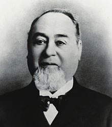 Black and white portrait of Levi Strauss, the founder of the first company to manufacture blue jeans.