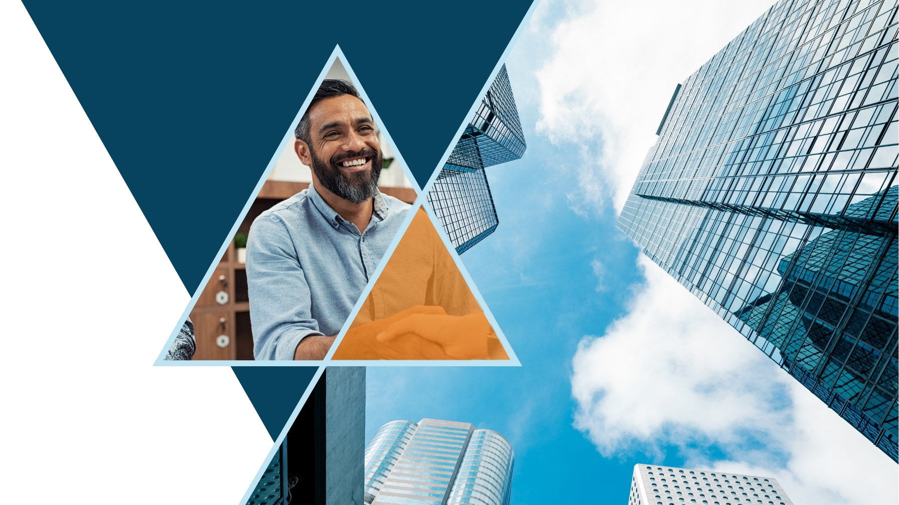 Smiling private equity consultant in a city business district specializing in the industrials industry